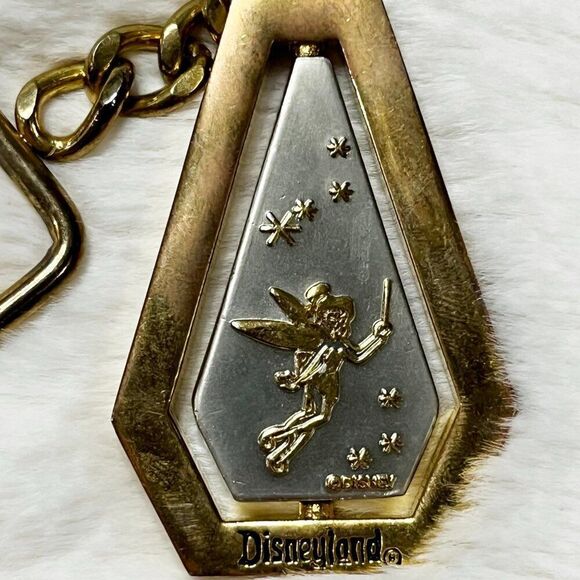 🔮 5/$25‎ Disney Gold Silver Metal Disneyland Tinker Bell Castle Spin Keychain - Picture 4 of 6